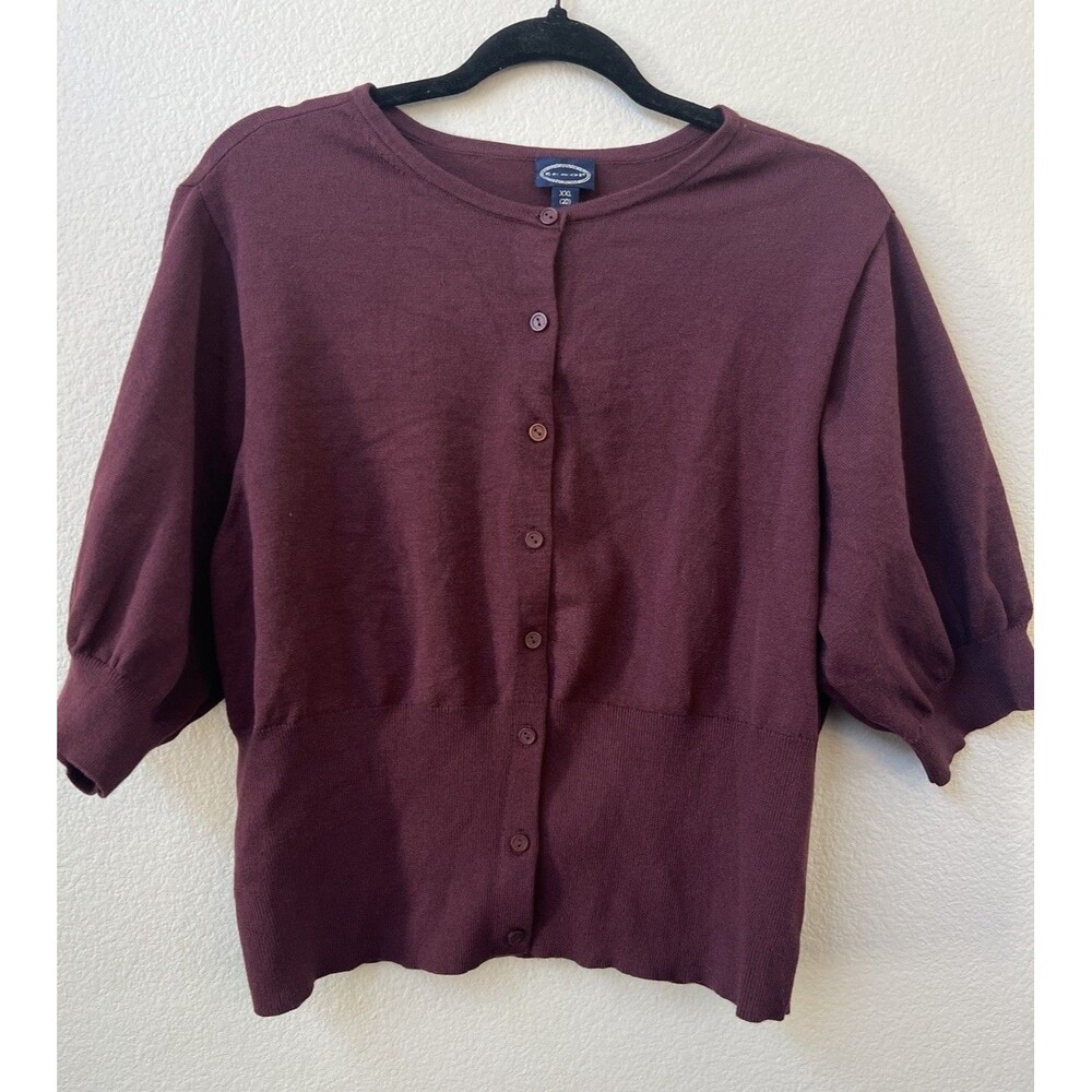 Scoop Women XXL Burgundy Short Elbow Sleeve Button Front Knit Cardigan Sweater